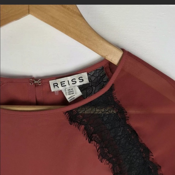 Reiss Rust Colored Blouse with Lace Accents - Picture 2 of 4